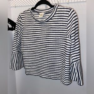 flared sleeve striped sweater